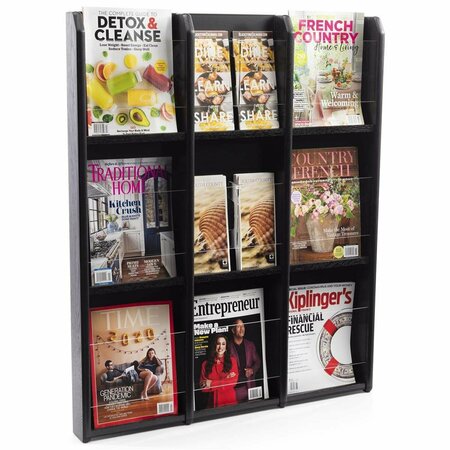 WOODEN MALLET Divulge 9 Magazine-18 Brochure Wall Display with Brochure Inserts - Black LM-12BK